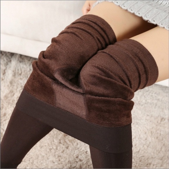 Brown Furry Lined Winter Leggings Os 